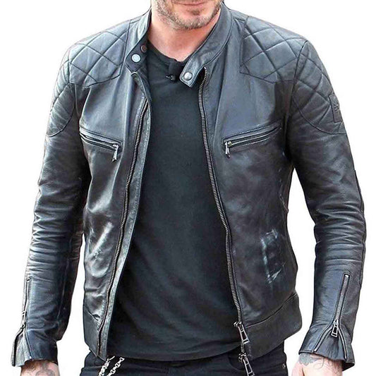 Chaqueta de piel auténtica para hombre, réplica de David Beckham, la mayoría de los tamaños