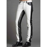 Mens Handmade White and Black Sheep NAPPA Leather Motorcycle Pants Trousers Jeans