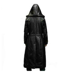 Mens Huntsman Black Hooded Cowhide Leather Steampunk Goth Matrix Trench Coat