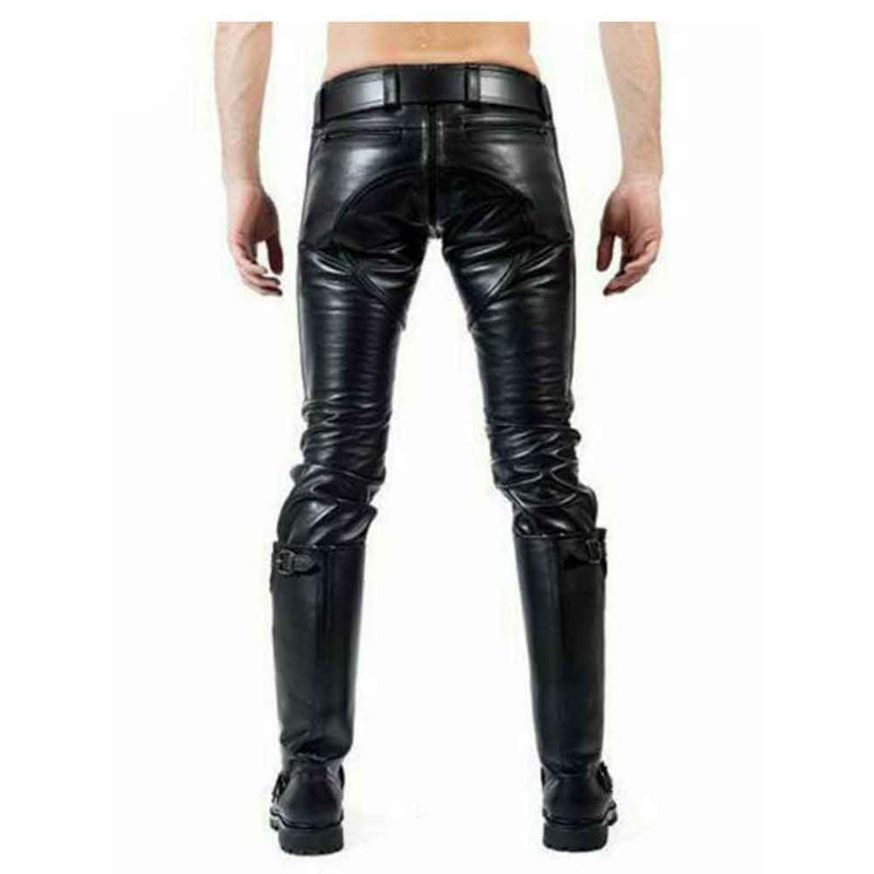 Men's Leather Pants Double Zip Jean Trousers Breeches BLUF lederhosen Lederjeans
