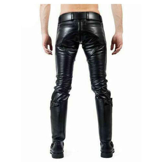 Men's Leather Pants Double Zip Padded Jeans Trousers Breeches BLUF Leder Jeans