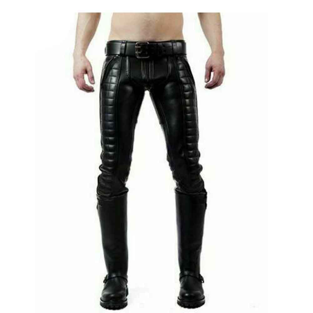 Pantalones de cuero para hombre, pantalones vaqueros acolchados con doble cremallera, pantalones tipo pantalón BLUF Leder Jeans