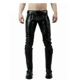 Men's Leather Pants Double Zip Padded Jeans Trousers Breeches BLUF Leder Jeans