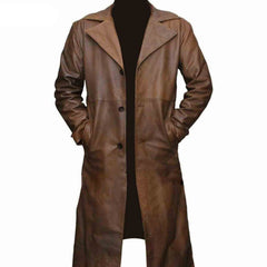 Abrigo largo para hombre Gabardina de cuero genuino Abrigo de lluvia Abrigo desgastado para hombres