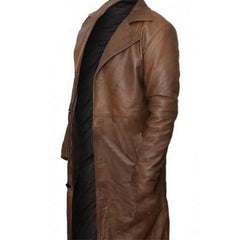 Abrigo largo para hombre Gabardina de cuero genuino Abrigo de lluvia Abrigo desgastado para hombres