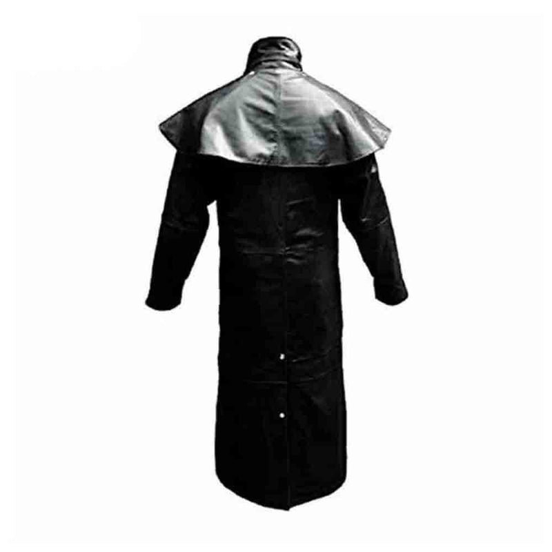 Mens Real Black Leather Duster Riding Hunting Steampunk Trench Coat  T7