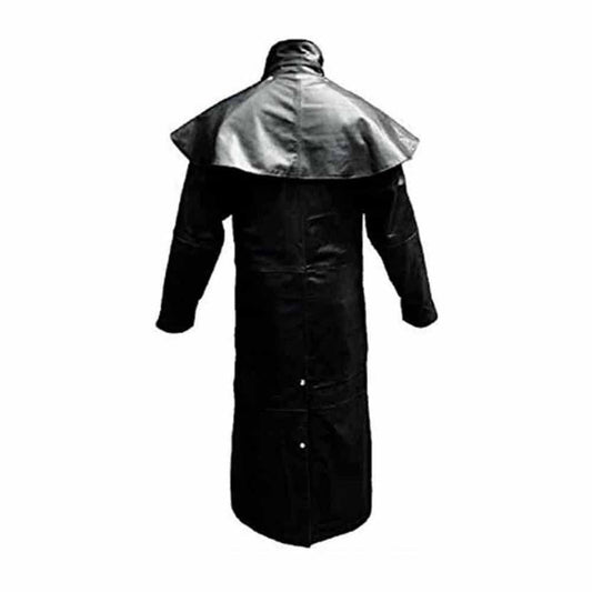 Gabardina Steampunk de cuero negro auténtico para hombre, para montar a caballo, caza, T7