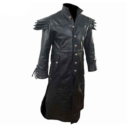 Gabardina gótica Matrix de cuero negro REAL para hombre Steampunk gótico T24