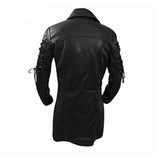 Mens REAL Black Leather Goth Matrix Trench Coat Steampunk Gothic T18 BLACK