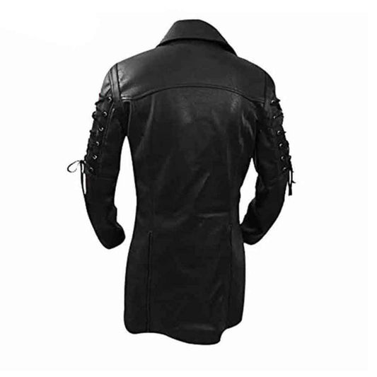 Gabardina gótica Matrix de cuero negro REAL para hombre Steampunk gótico T18 NEGRO