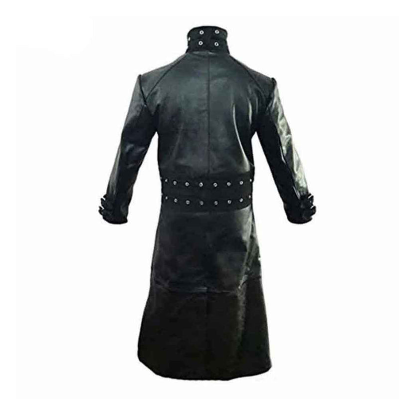 Gabardina gótica de cuero negro auténtico para hombre Steampunk gótico Van Helsing T21