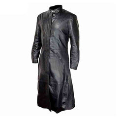 Mens Black Cowhide Leather Long Matrix Trench Coat Goth Steampunk Van Helsing Trench Coat Gothic T17
