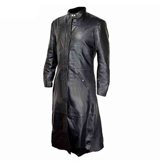 Gabardina larga de piel de vaca negra para hombre, gabardina gótica Steampunk Van Helsing, gabardina gótica T17