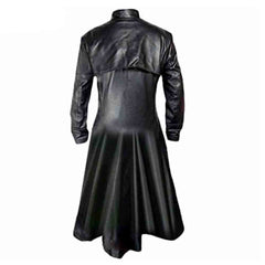 Mens Black Cowhide Leather Long Matrix Trench Coat Goth Steampunk Van Helsing Trench Coat Gothic T17