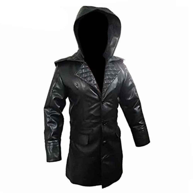 Mens Black Cowhide Leather Matrix Goth Trench Coat Gothic Trench Coat Steampunk Gothic T23 BLACK