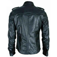 Camisa de estilo militar de policía de cuero negro real para hombre BLUF Camisa de manga completa
