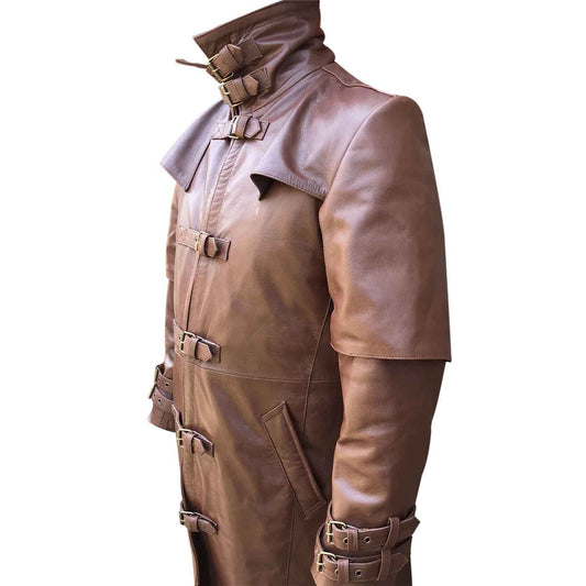 Gabardina gótica de cuero marrón auténtico para hombre, abrigo gótico Steampunk Van Helsing, gabardina gótica Steampunk Matrix