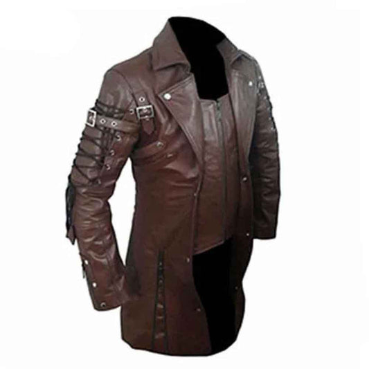 Gabardina gótica Matrix de cuero marrón REAL para hombre Steampunk gótico T18 MARRÓN