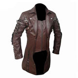 Mens REAL Brown Leather Goth Matrix Trench Coat Steampunk Gothic T18 BROWN