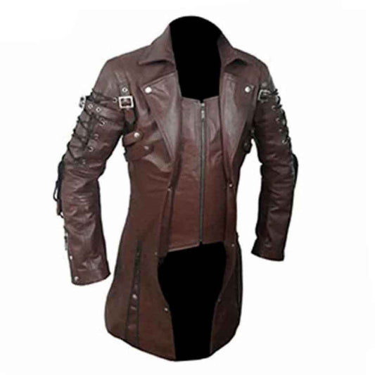 Gabardina gótica Matrix de cuero marrón REAL para hombre Steampunk gótico T18 MARRÓN