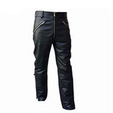 Pantalones de motociclista negros de piel de vaca auténtica para hombre, pantalones vaqueros para motociclistas