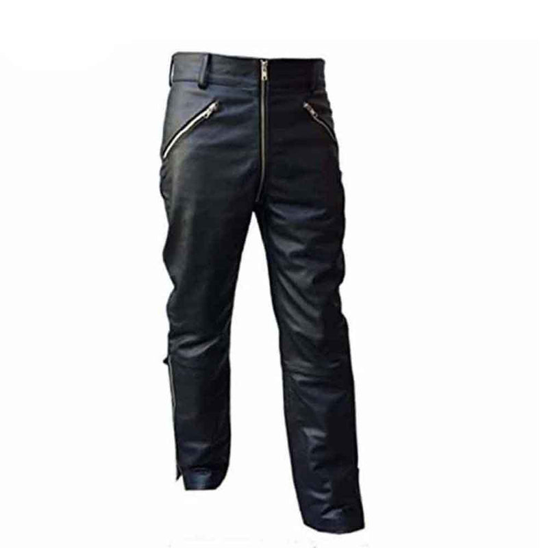 Mens Real Cowhide Leather Black Motorcycle Trousers Bikers Jeans Bikers Pants
