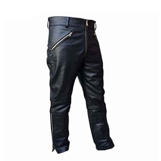 Mens Real Cowhide Leather Black Motorcycle Trousers Bikers Jeans Bikers Pants