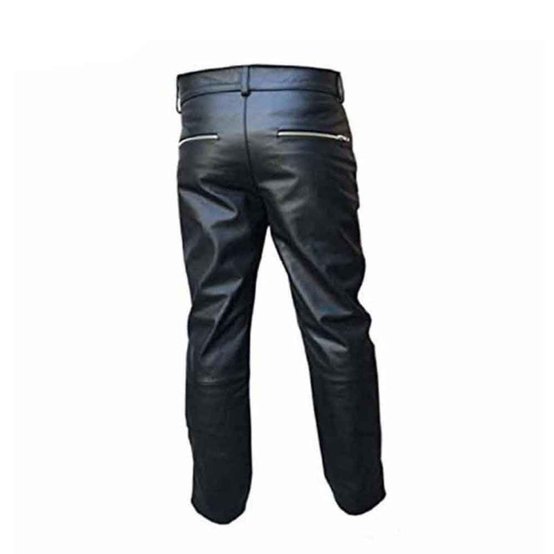 Pantalones de motociclista negros de piel de vaca auténtica para hombre, pantalones vaqueros para motociclistas