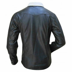 Camisa a medida BLUF de manga larga en piel de napa auténtica de oveja para hombre en dos tonos en blanco y negro