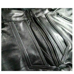 Pantalones de cuero de vaca real para hombre Pantalones vaqueros con doble cremallera BLUF Pantalones Bikers