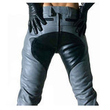 Men's Real Cowhide Leather Pants Jeans Gray and Black Contrast Saddleback Trousers
