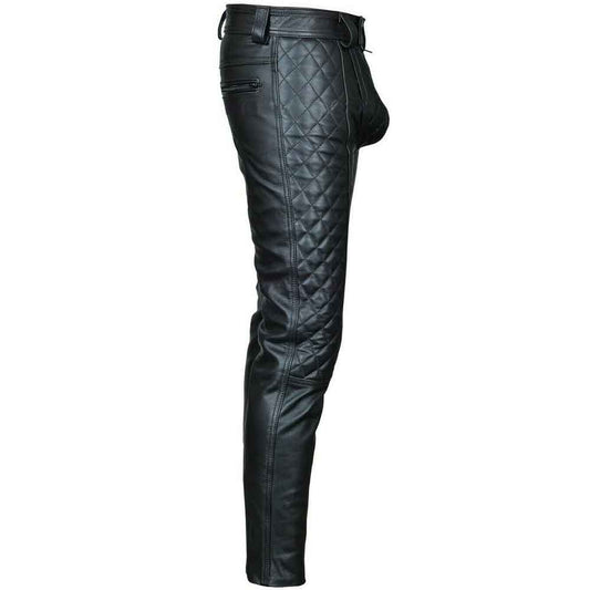Men's Real Cowhide Leather Pants Punk Kink Jeans Trousers BLUF Pants Bikers Breeches