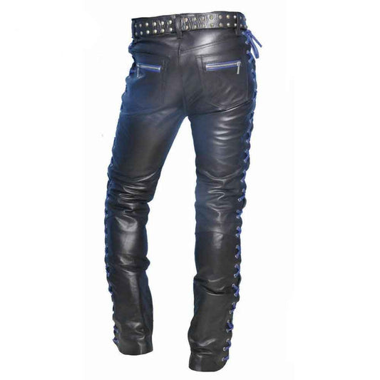 Pantalones de cuero de vaca real para hombre, pantalones vaqueros Punk Kink, pantalones BLUF, pantalones de motociclista