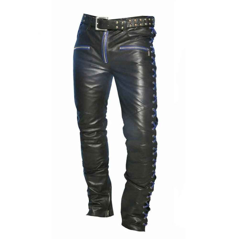 Men's Real Cowhide Leather Pants Punk Kink Jeans Trousers BLUF Pants Bikers Trousers