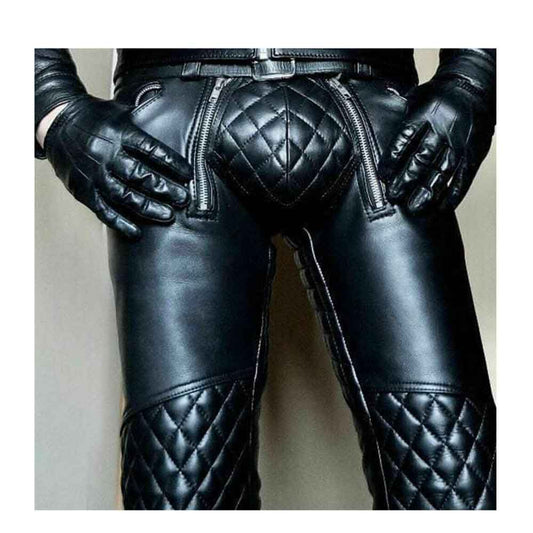 Men's Real Cowhide Leather Pants Punk Kink Jeans Trousers BLUF Pants Bikers Kink