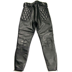 Men's Real Cowhide Leather Quilted Panels Breeches Trousers Pants Bikers Jeans LederBreeches