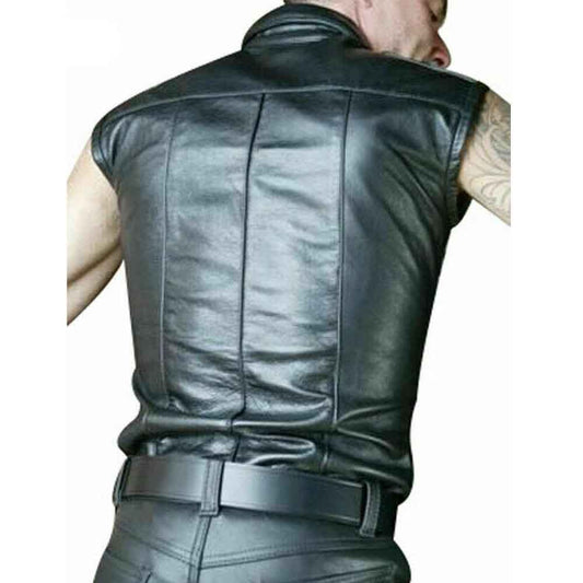 Camisa de manga corta de uniforme de policía de cuero de vaca real para hombre EN 3 COLORES