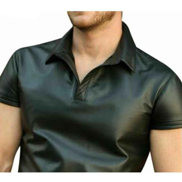 Men's Real Lambs Leather Polo Short Sleeve Shirt With Choice Of Piping