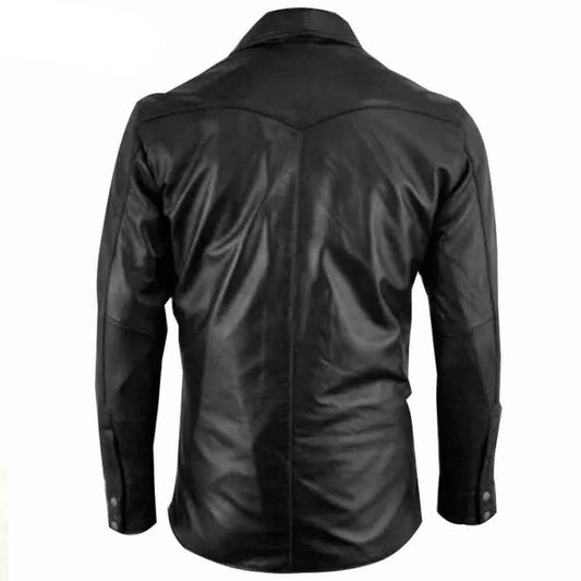 Camisa de piel de cordero auténtica para hombre, estilo militar, color negro, policía, BLUF Gay, la mayoría de los tamaños