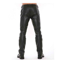 Pantalones de motociclista de cuero auténtico para hombre Pantalones de cuero con pieza frontal desmontable