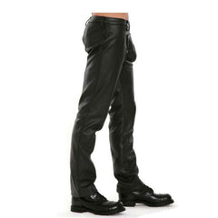 Pantalones de motociclista de cuero auténtico para hombre Pantalones de cuero con pieza frontal desmontable