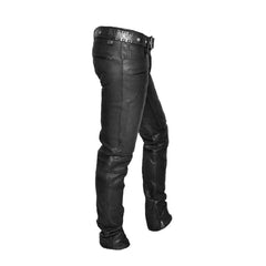 Mens Real Leather Bikers Pants Quilted Panels Slim Fit Bikers Leather Trousers BLUF Pants