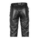 Pantalones de motociclista de cuero auténtico para hombre con cordones laterales y delanteros