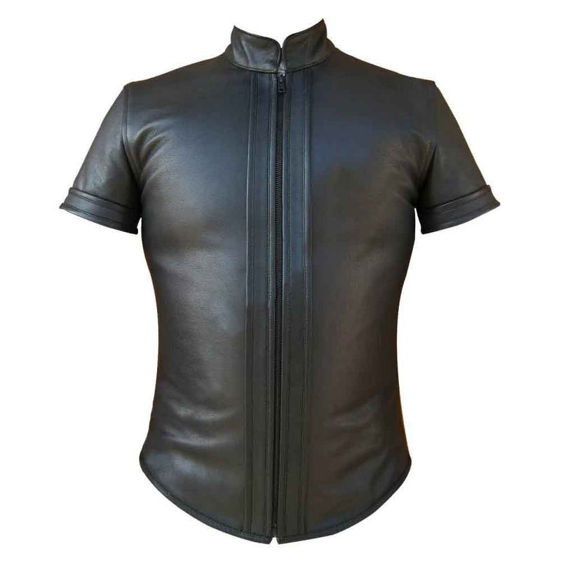 Mens REAL LEATHER Black Bikers Front Zip Closer Slim Fit Shirt BLUF Gay ALL SIZE