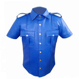 Men's Real Leather Blue Police Military Style Shirt BLUF All Size Shirt