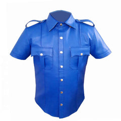Camisa estilo militar de policía azul de cuero real para hombre BLUF Camisa de todas las tallas