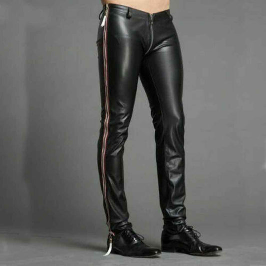 Men's Real Leather Pants Biker Bluf Breeches Trousers Punk Motorcycle Lederhosen