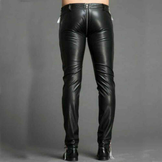 Men's Real Leather Pants Biker Bluf Breeches Trousers Punk Motorcycle Lederhosen
