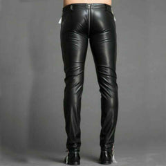 Men's Real Leather Pants Biker Bluf Breeches Trousers Punk Motorcycle Lederhosen