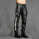 Pantalones de cuero auténtico para hombre Biker Bluf pantalones con rayas laterales pantalones Lederhosen